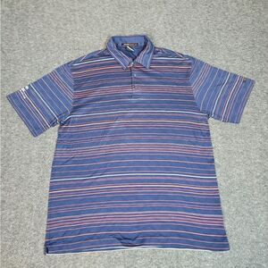 Nike Dri Fit ×Tiger Woods Mens Golf Polo Shirt Size L Blue Orange White Striped